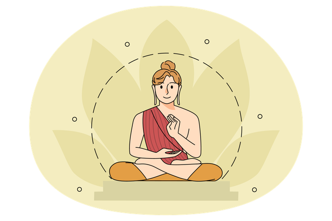 Persona tranquila haciendo meditación.  Ilustración
