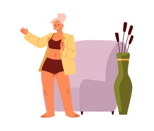 Persona vistiendo ropa en casa preparándose por la mañana poniéndose la ropa  Ilustración