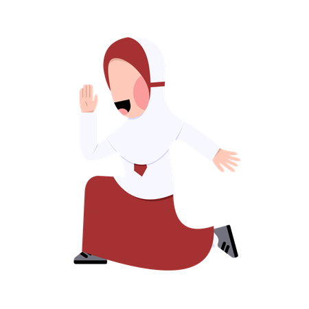 Personagem de estudante da escola primária Hijab da Indonésia  Ilustração