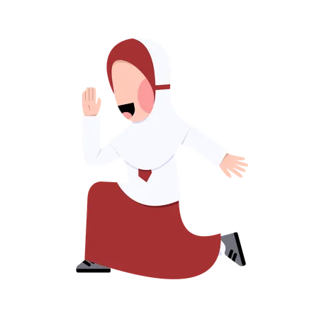 Personagem de estudante da escola primária Hijab da Indonésia  Ilustração