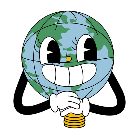 Personagem brincalhão da Terra com dinheiro  Ilustração