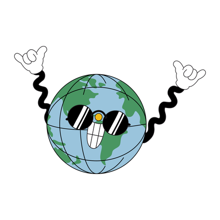 Personagem brincalhão da Terra mostrando uma placa de balanço  Ilustração