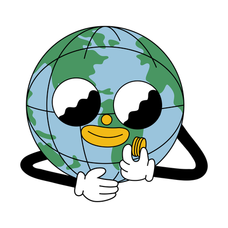 Personagem brincalhão da Terra segurando dinheiro  Ilustração