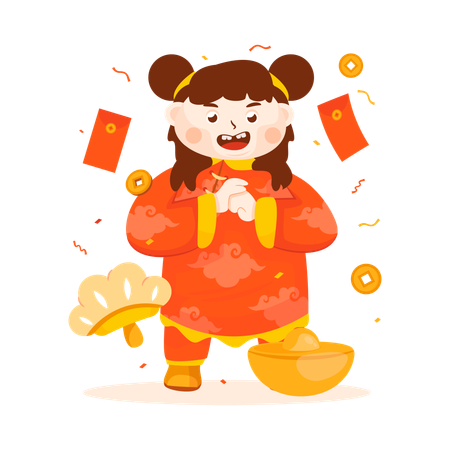 Personagem de menina chinesa  Ilustração