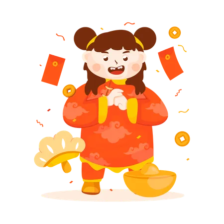 Personagem de menina chinesa  Ilustração