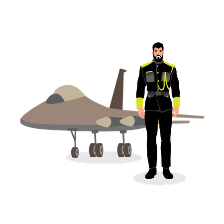 Personagem Comandante da Força Aérea com Avião  Ilustração