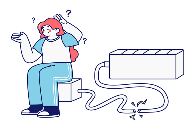 Personagem confuso com plugue desconectado  Ilustração