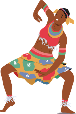 Personagem dançarina tribal feminina africana com contas vibrantes e tecidos coloridos  Ilustração