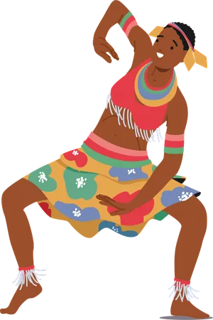 Personagem dançarina tribal feminina africana com contas vibrantes e tecidos coloridos  Ilustração