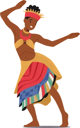 Personagem dançarina tribal feminina africana em vibrante  Ilustração