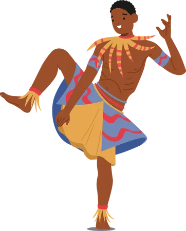 Personagem dançarino tribal masculino africano em traje tradicional vibrante  Ilustração