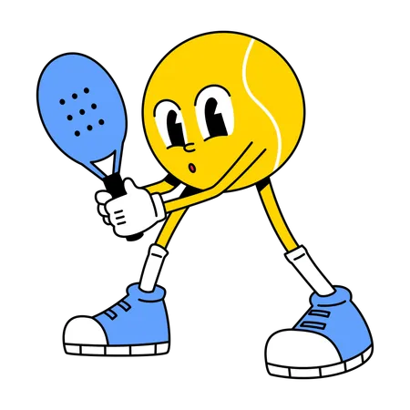 Personagem de bola de tênis segurando raquete de padel  Ilustração