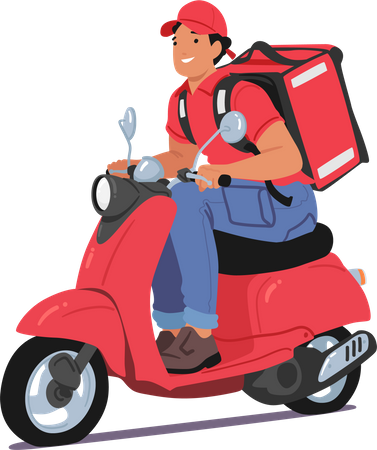 Personagem de correio eficiente em uma scooter ágil  Ilustração