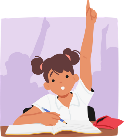 Personagem de estudante estica a mão na aula  Ilustração