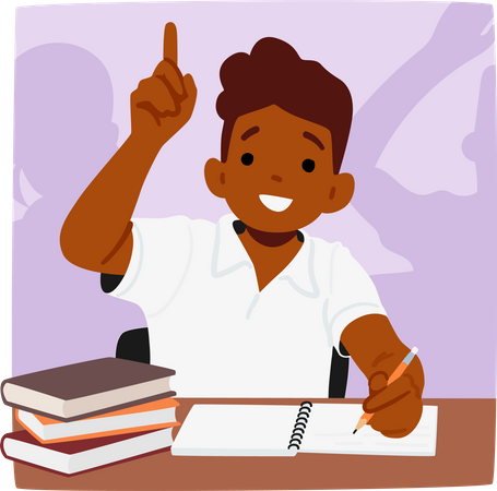 Personagem de estudante levanta a mão ansiosamente  Ilustração