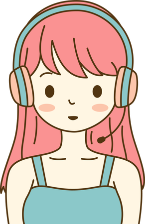 Personagem de menina bonita e fofa ouvindo música usando fone de ouvido  Ilustração