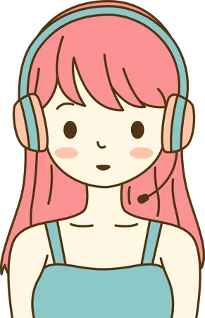 Personagem de menina bonita e fofa ouvindo música usando fone de ouvido  Ilustração