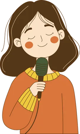 Personagem fofa e inocente de uma garota nerd cantando com um microfone  Ilustração