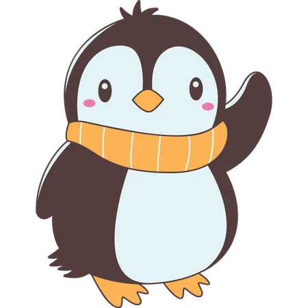 Personagem pinguim fofo usando lenço  Ilustração