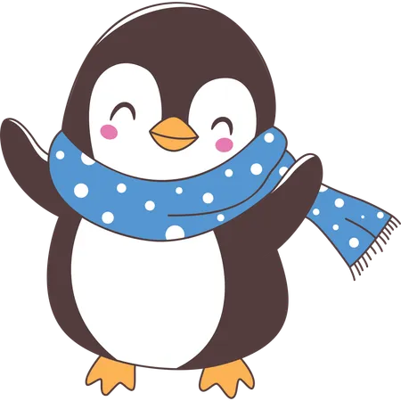 Personagem pinguim fofo usando lenço  Ilustração