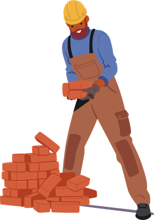 Personagem de trabalhador da construção civil negro sorridente usando capacete e macacão  Ilustração