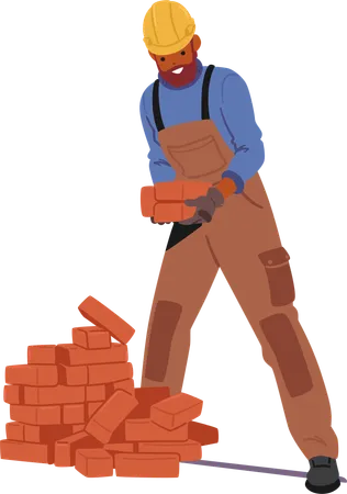 Personagem de trabalhador da construção civil negro sorridente usando capacete e macacão  Ilustração