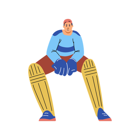 Personagem do wicketkeeper no críquete pronto para pegar a bola  Ilustração