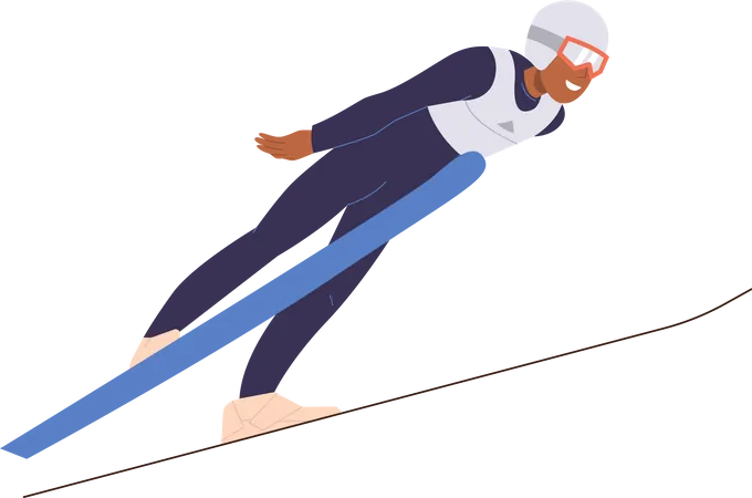 Personagem de esportista adulto ativo em óculos e macacão desfrutando de esporte radical de bobsleigh  Ilustração
