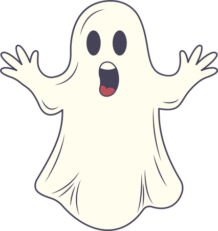 Personagem de terror fantasma assustador e fofo vestindo roupa branca com expressão de choque  Ilustração