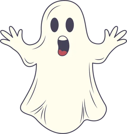 Personagem de terror fantasma assustador e fofo vestindo roupa branca com expressão de choque  Ilustração