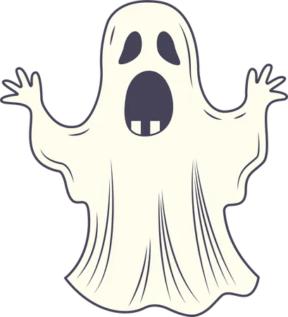 Personagem de terror fantasma assustador e fofo vestindo roupa branca com expressão de choque  Ilustração