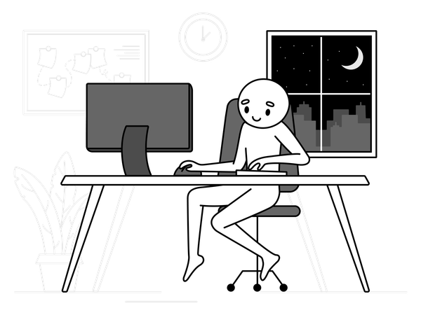 Personagem fazendo trabalho noturno freelancer  Ilustração