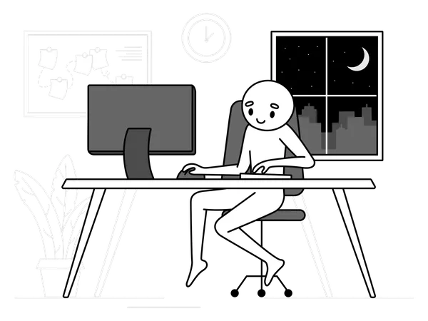 Personagem fazendo trabalho noturno freelancer  Ilustração