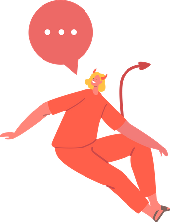 Personagem feminina do diabo travesso com um balão de fala  Ilustração
