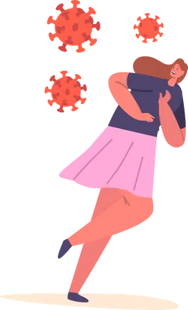 Personagem feminina escapa de células de vírus  Ilustração