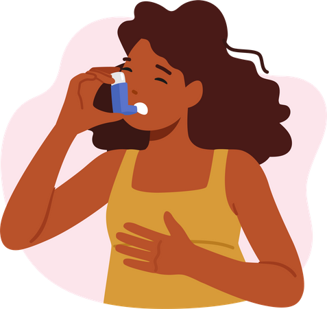 Personagem feminina sofre de asma  Ilustração
