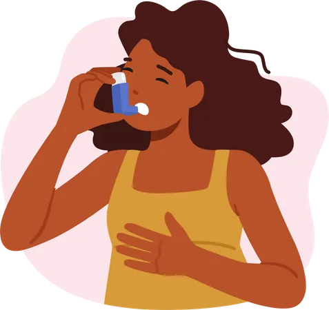 Personagem feminina sofre de asma  Ilustração