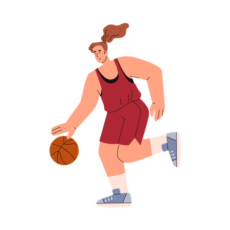 Personagem feminina de basquete com bola  Ilustração