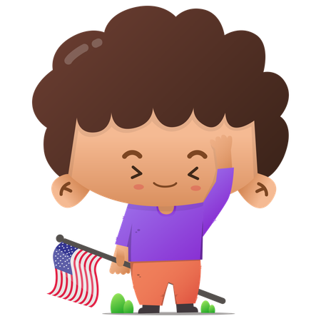 Personagem fofo carregando respeitosamente a bandeira americana  Ilustração