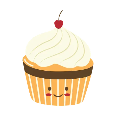 Personagem fofo de bolo delicioso cupcake pão padaria sobremesa comida doce  Ilustração