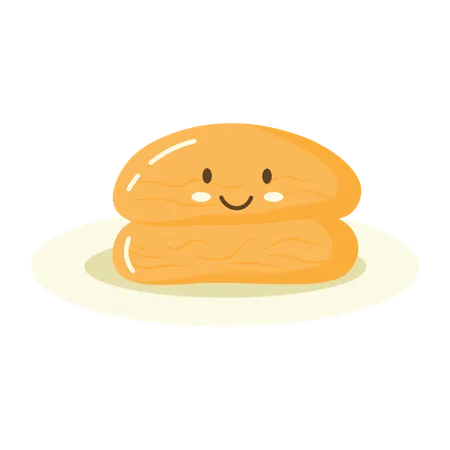 Personagem fofa de bolo delicioso panqueca pão padaria sobremesa comida doce  Ilustração