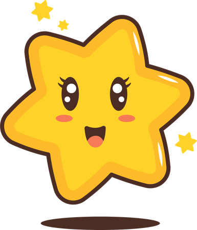 Personagem de estrela pequena e brilhante fofa com expressão feliz  Ilustração