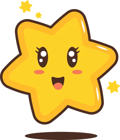 Personagem de estrela pequena e brilhante fofa com expressão feliz  Ilustração