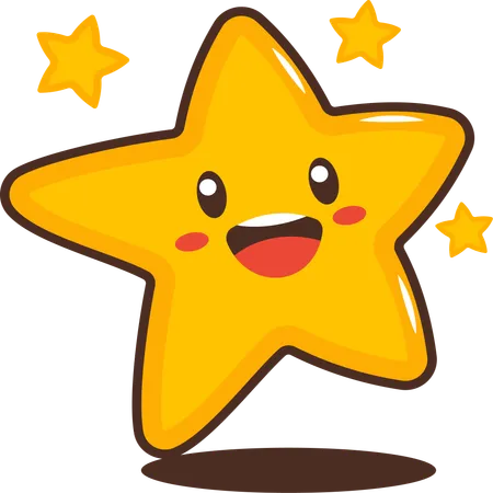 Personagem de estrela pequena e brilhante fofa com expressão feliz  Ilustração