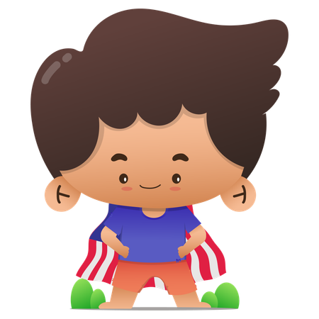 Personagem fofa usando asas de bandeira dos Estados Unidos enquanto sorri  Ilustração