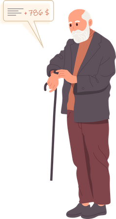 Personagem sênior aposentado de cabelos grisalhos usando smartwatch para fazer compras  Ilustração