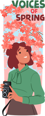 Personagem jovem em meio a sakura florescendo  Ilustração