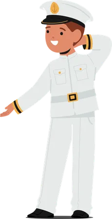 Personagem de menino jovem adornado com traje de capitão branco  Illustration