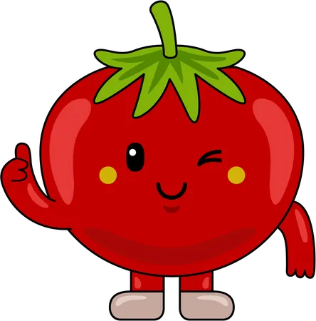 Personagem mascote do tomate mostrando os polegares para cima  Ilustração