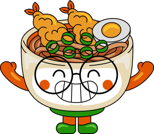 Personagem mascote Udon com braços bem abertos  Ilustração